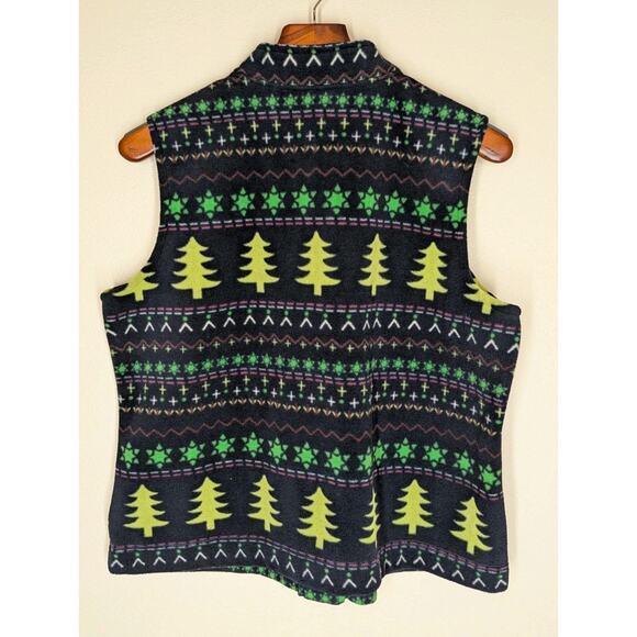 CHRISTOPHER & BANKS Fleece Vest Size XL Christmas Holiday Fir Trees Snowflakes - Picture 4 of 8